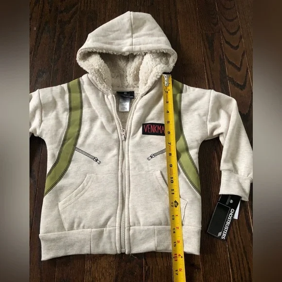 Ghostbusters Boys 3T Beige/Green Venkman Sherpa Lined Hooded Full-Zip Sweatshirt - Picture 7 of 13